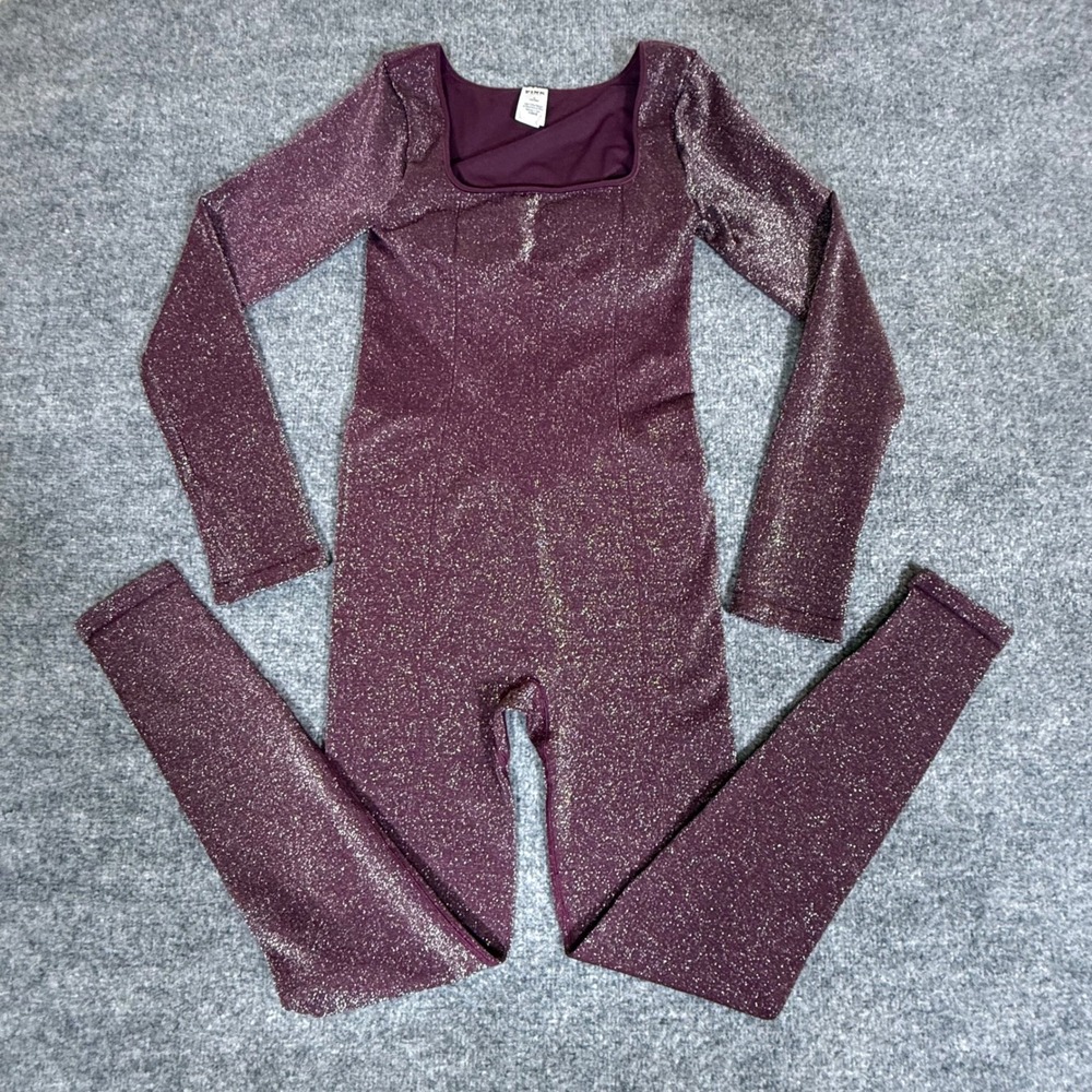 Victoria's Secret PINK Metallic Glitter Long Sleeve Catsuit Burgundy Wine M